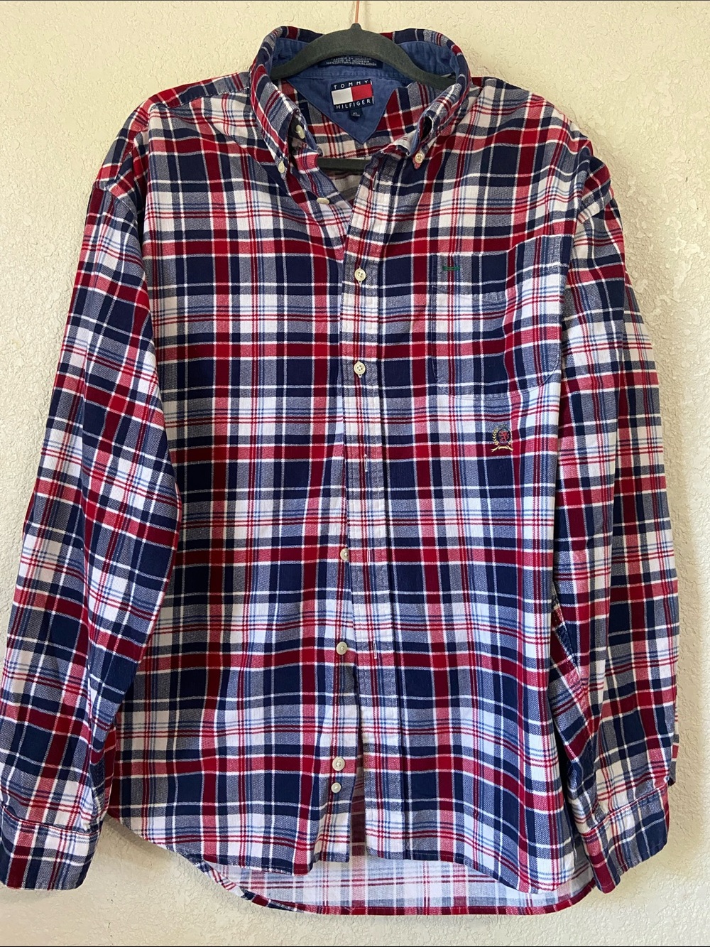 Tommy Hilfiger Men’s Red, Navy & White Plaid Button-Down Shirt